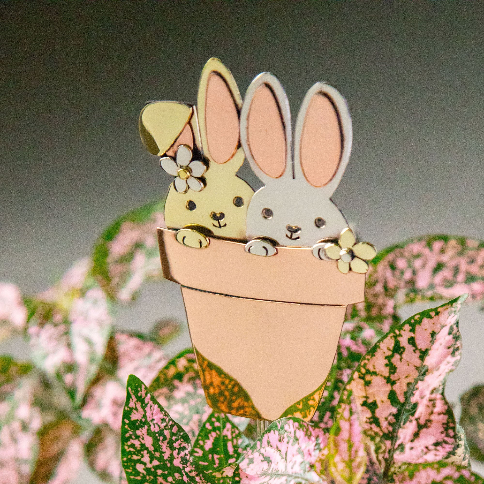 Sweet Bunnies Mixed Metal Plant Stake by GreaterGood - Handmade in Mexico
