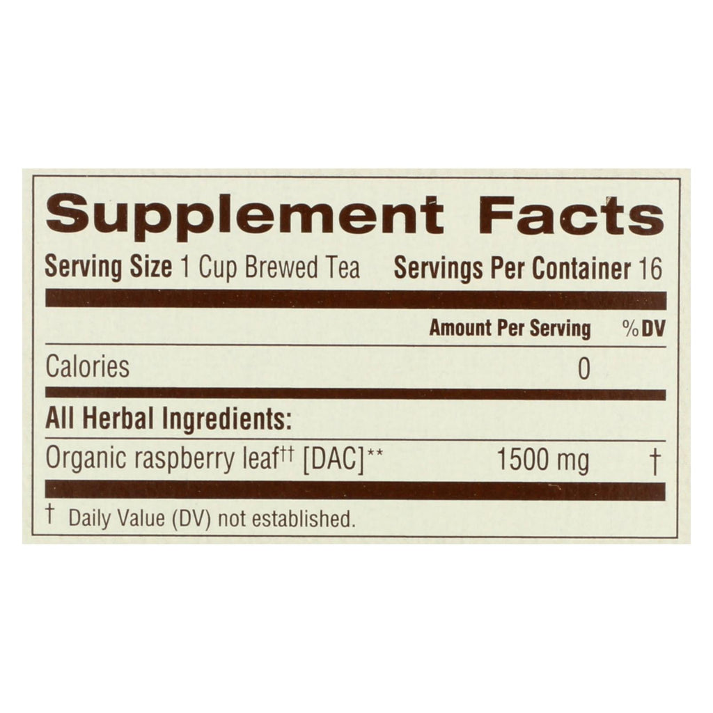 Organic Raspberry Leaf Herbal Tea - 16 Bags, Case of 6