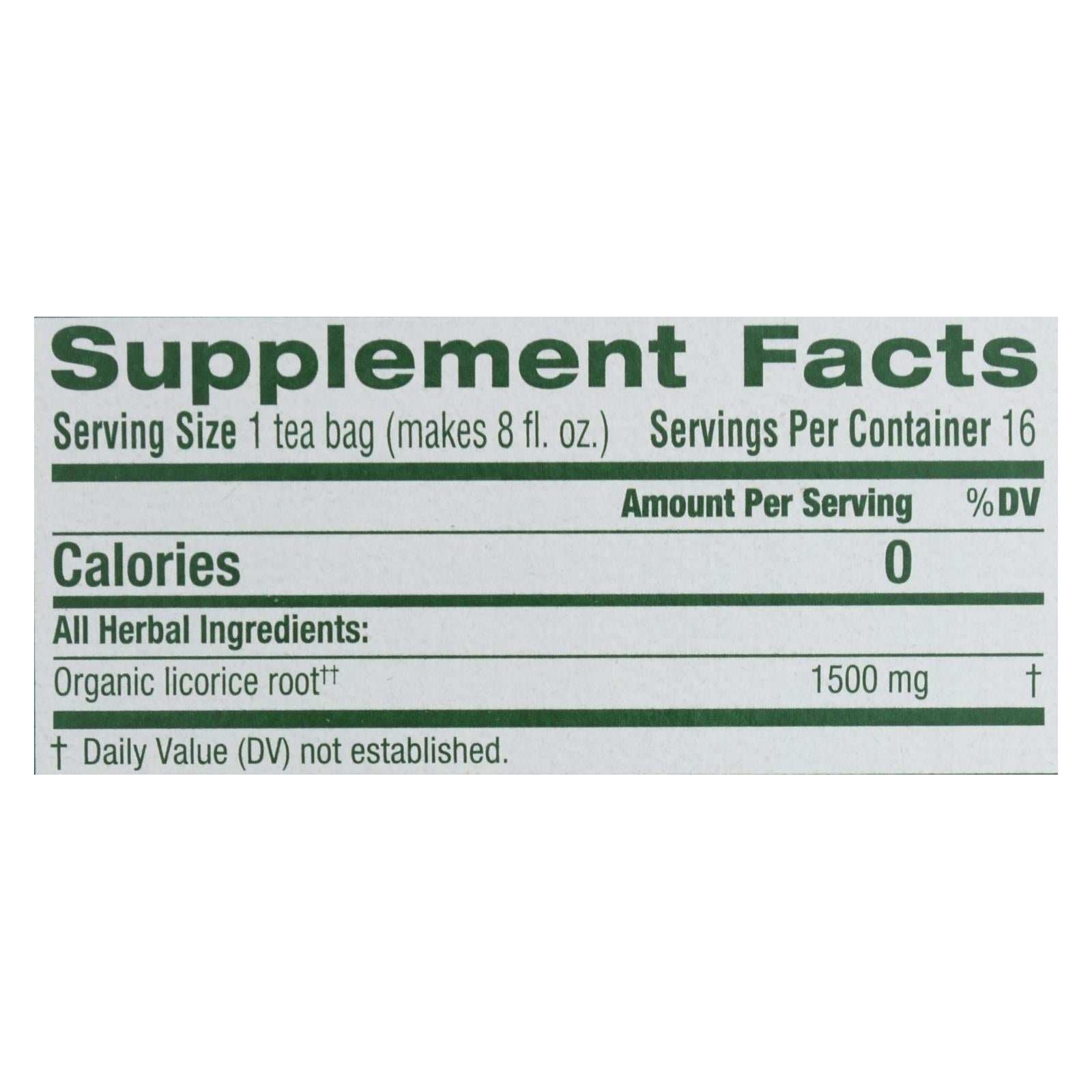 Organic Licorice Root Herbal Tea - 16 Bags, Case of 6