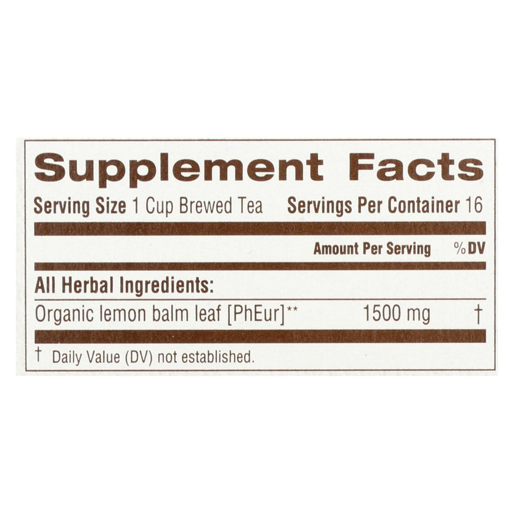 Organic Lemon Balm Herbal Tea - 6 Packs of 16 Bags