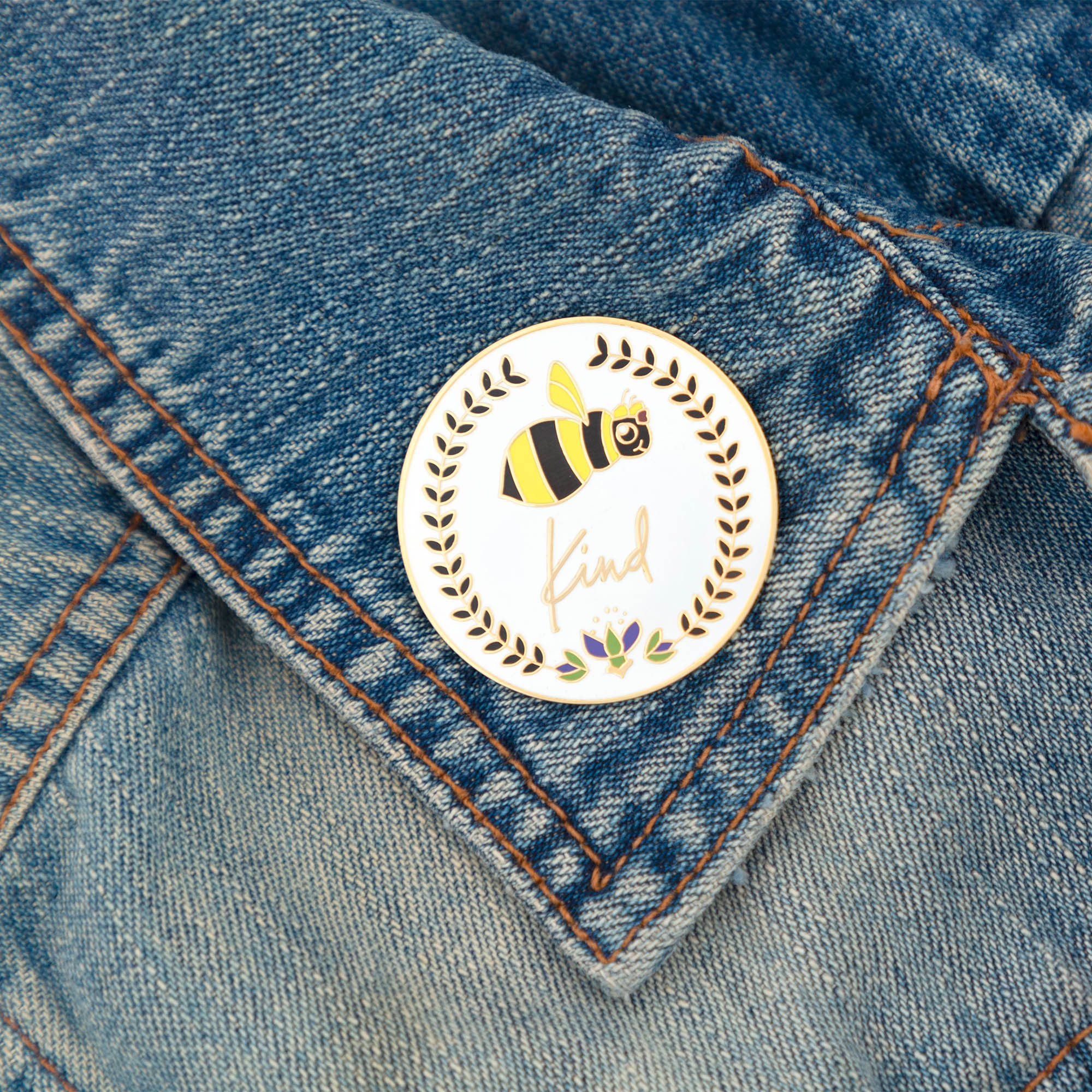 GreaterGood Bee Kind Floral Wreath Enamel Pin - 1.5 Inch Diameter