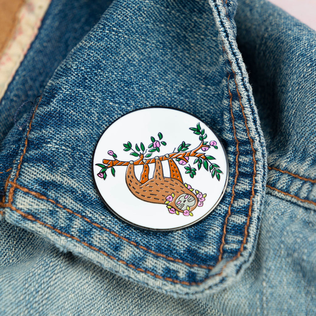 GreaterGood Hanging Out Sloth Enamel Pin - Flower Crown Lapel Pin