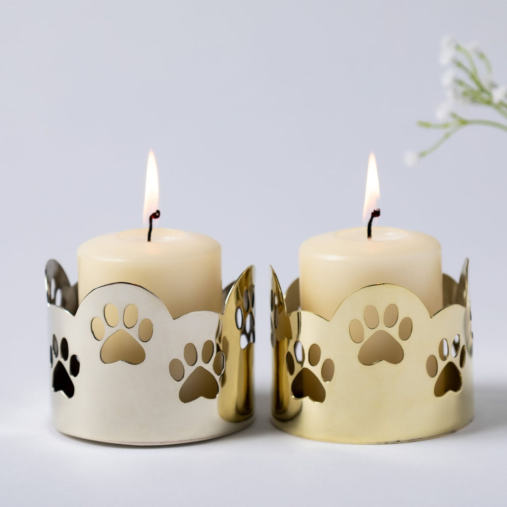 Paw Print Mixed Metal Candle Holder - Handcrafted GreaterGood Home Accent