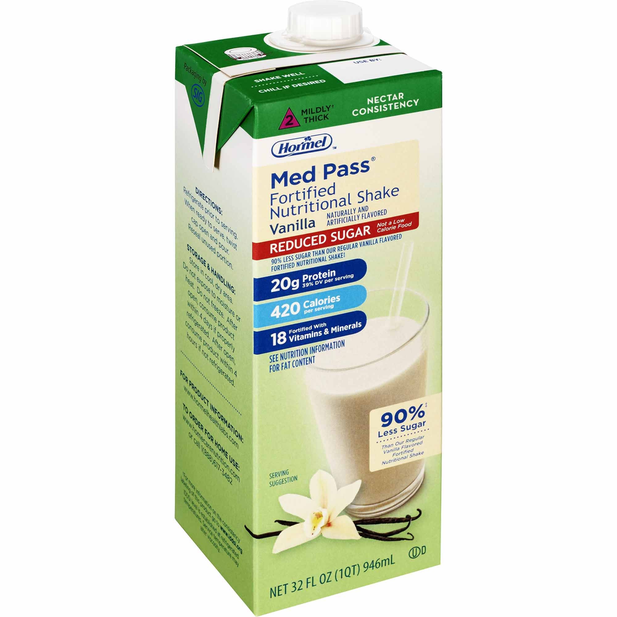 Med Pass® Reduced Sugar Vanilla Fortified Nutritional Shake, 32-ounce carton 22649
