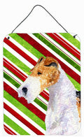 Fox Terrier Candy Cane Holiday Christmas Wall or Door Hanging Prints Aluminum Metal Sign Kitchen Wall Bar Bathroom Plaque Home Decor Front Door Plaque, 12x16, Multicolor