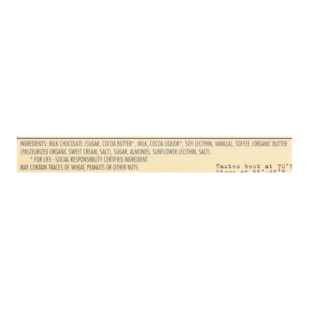 Chocolove Milk Chocolate Toffee Almonds Bar, 3.2 oz, 12 Pack