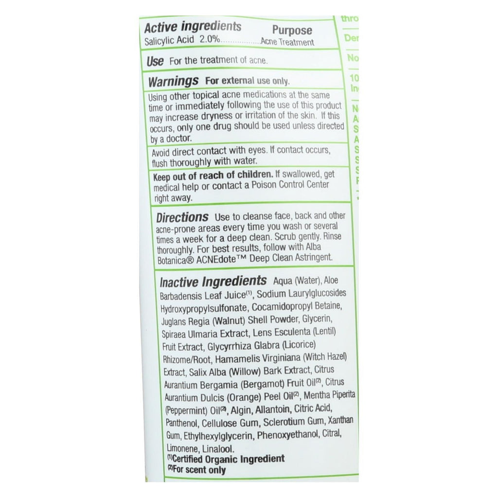 Alba Botanica Acnedote Face & Body Scrub - 8 Fl Oz