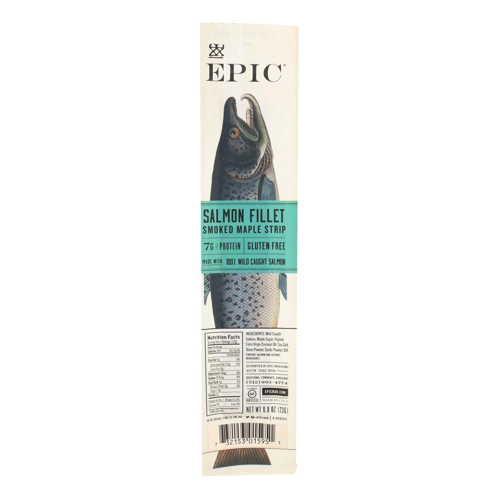 Epic Smoked Maple Salmon Strips - Case of 20 - 0.8 Oz