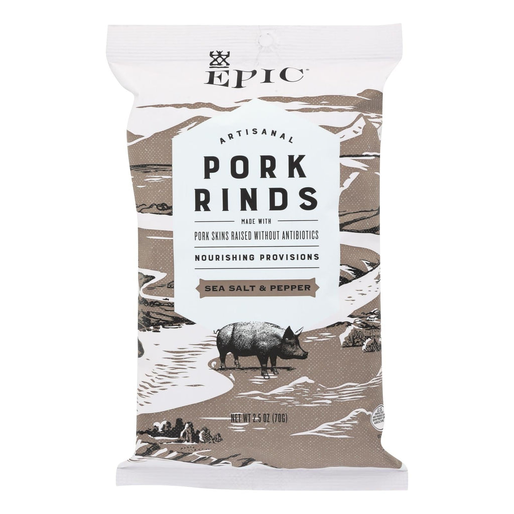 Epic Sea Salt & Pepper Pork Rinds, Case of 12, 2.5 Oz Each