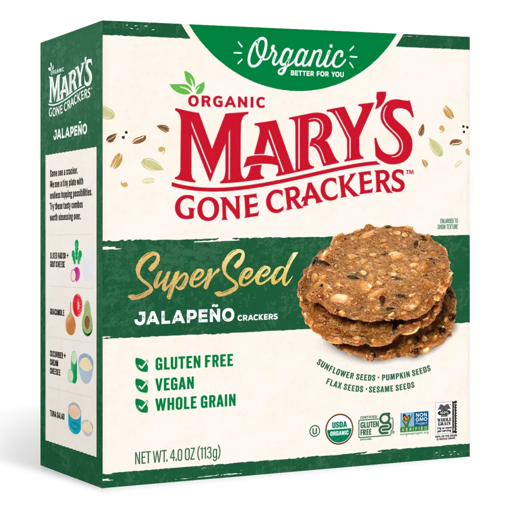 Mary's Gone Crackers Jalapeno Seed Crackers - Case of 6 Boxes (4 oz Each) Organic Gluten-Free