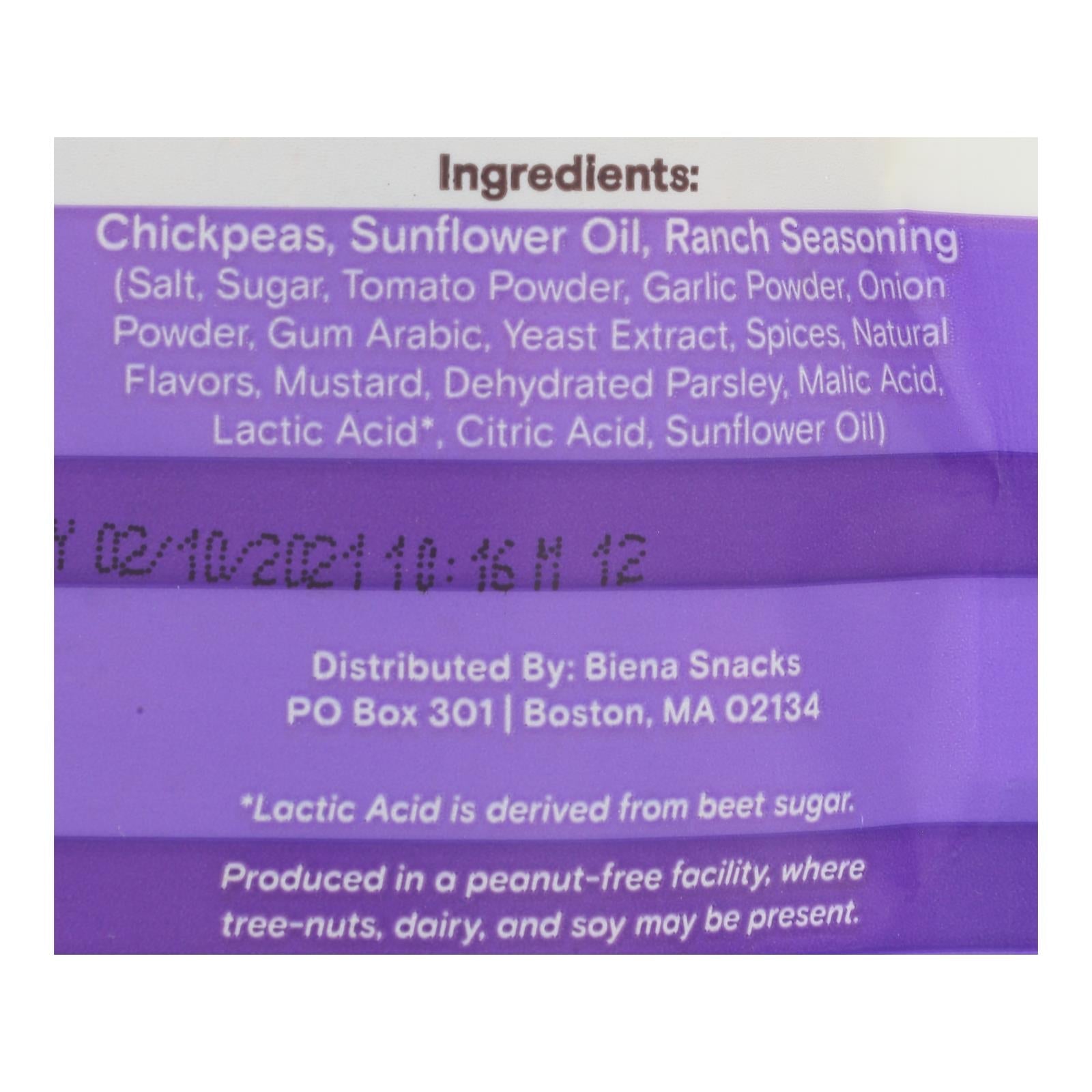 Biena Chickpea Snacks - Rockin' Ranch - Case Of 8 - 5 Oz.