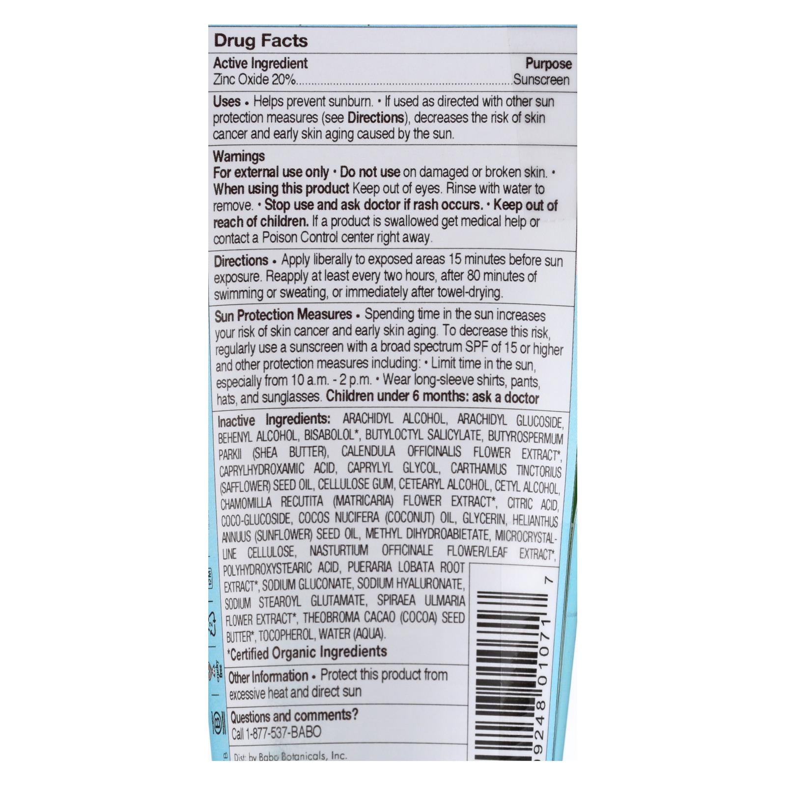 Babo Botanicals Baby Mineral Sunscreen SPF 50 - 3 Oz