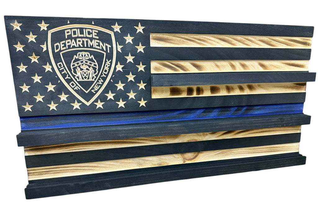 Custom Wooden Challenge Coin Display Flag with Engraved Badge