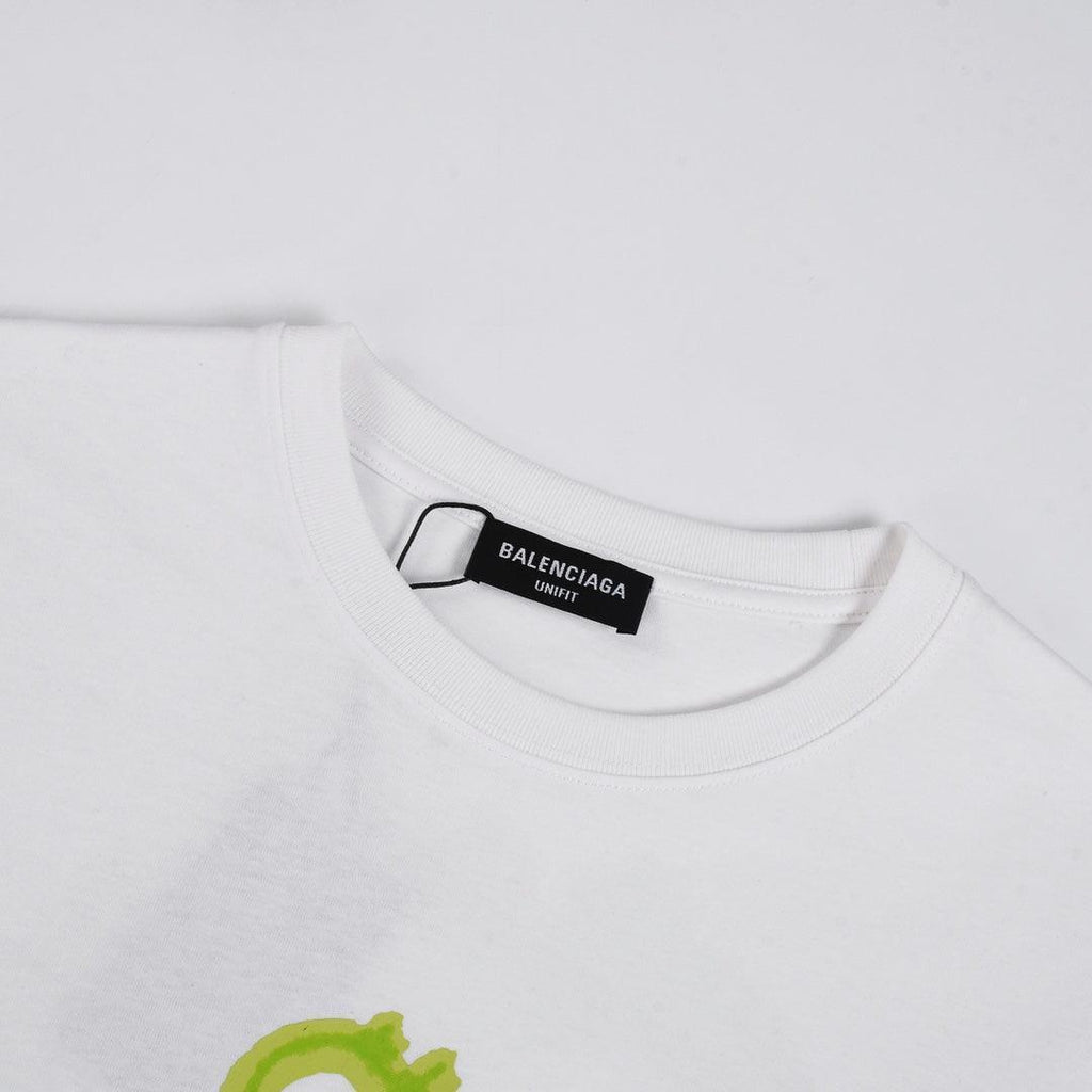 Balenciaga White & Green T-Shirt Without Collar
