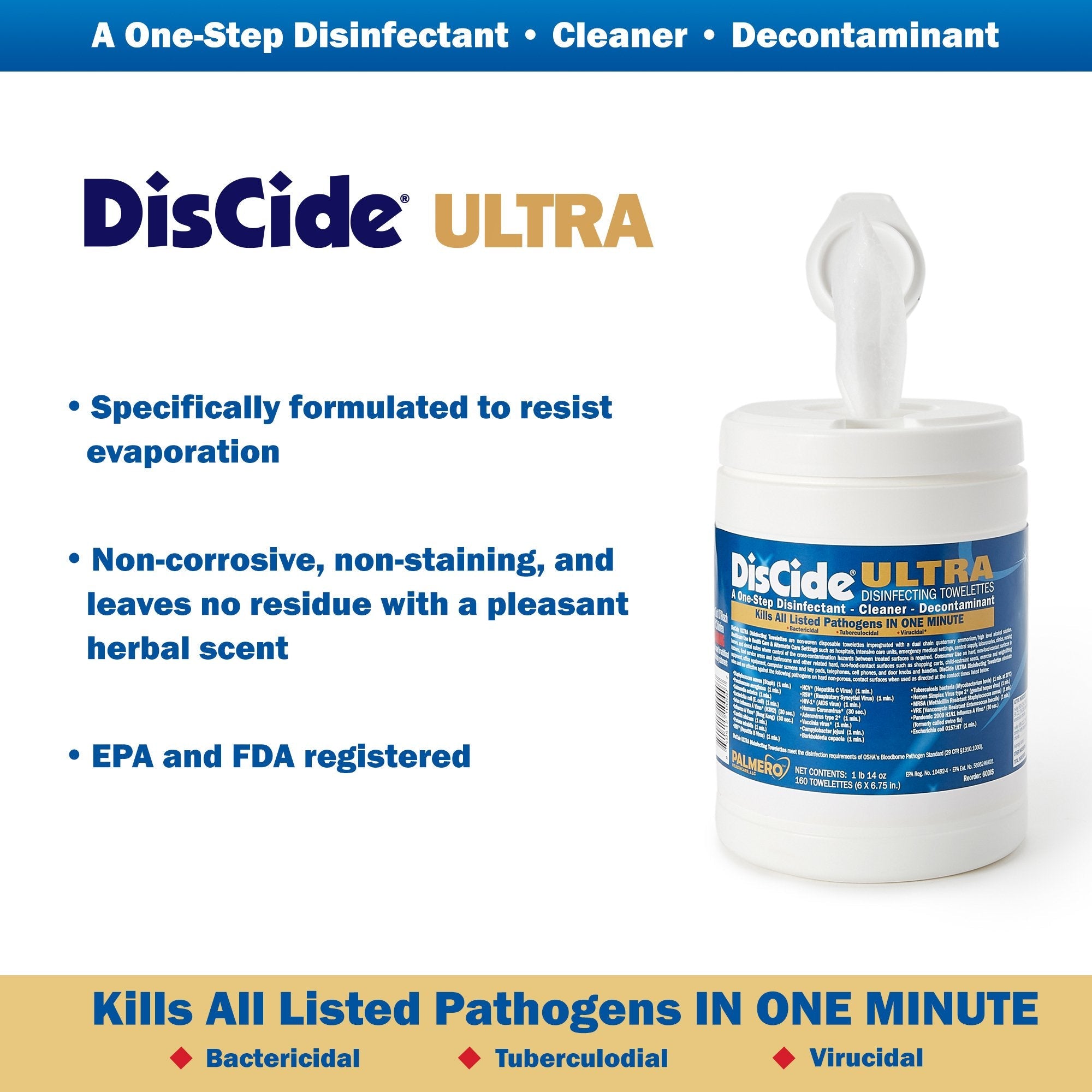 DisCide® Ultra Disinfecting Towelettes, 160 count 60DIS