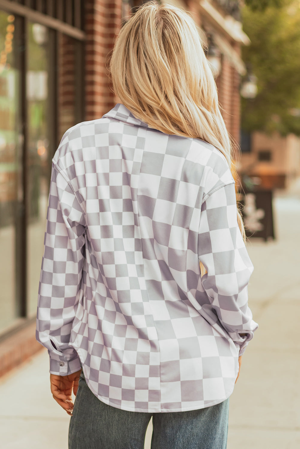 Black Checkerboard Flap Pocket Button Front Shacket