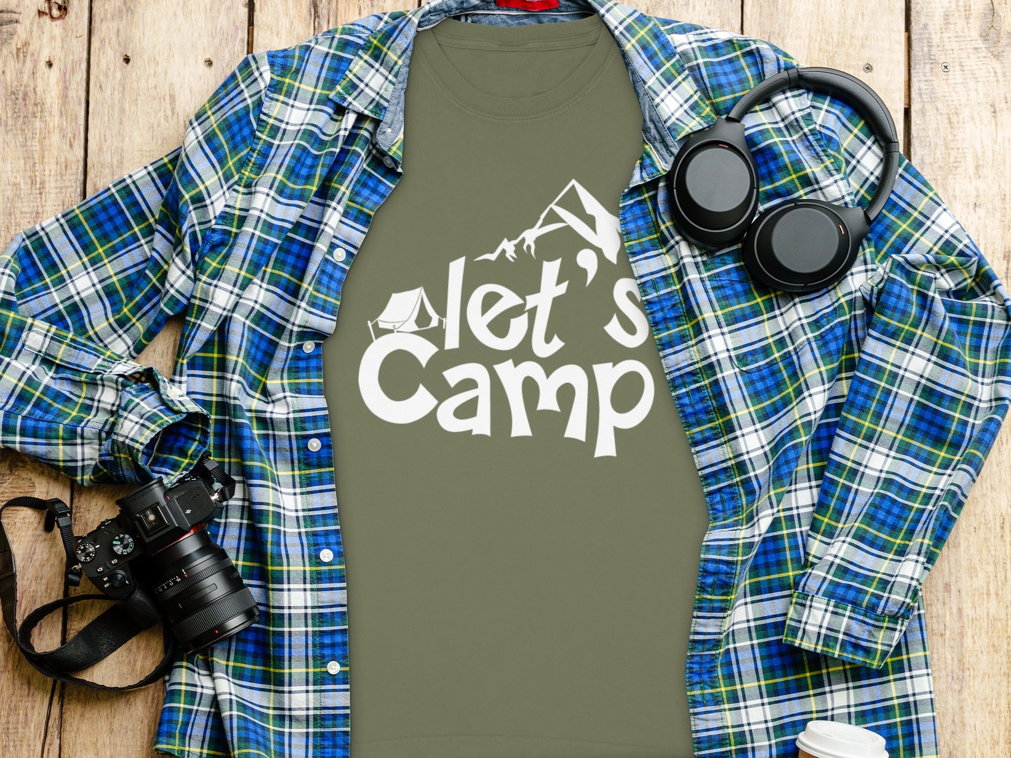 Let's Camp Tent and Mountain Design Adventure Long Sleeve T-Shirt