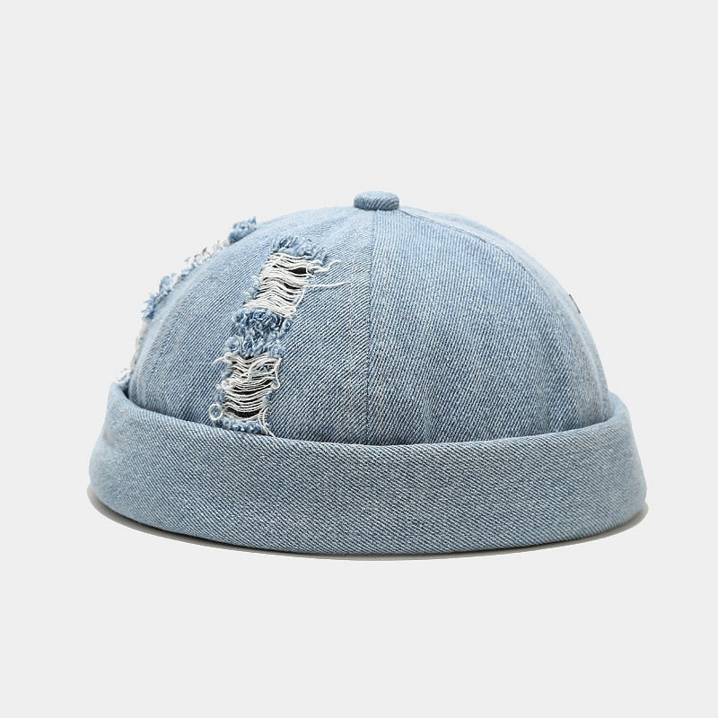 Summer Men's Single-color Light Board Foldable Frayed Washed Vintage Retro Casual Style No-visor Landlord Hat, Suitable For Daily Outdoor Use