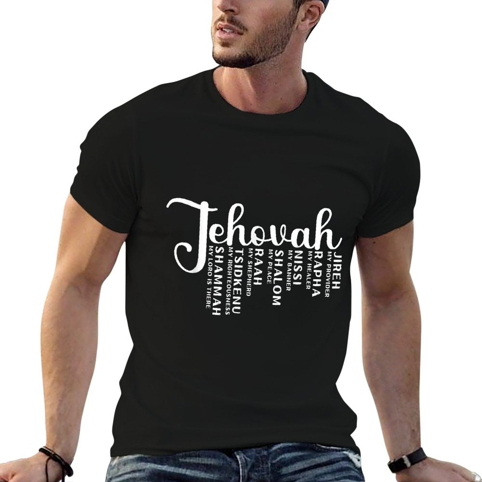 Jehovah Names of God 7 Names of God Christian Jewish Faith  Oversized Silhouette T-Shirt