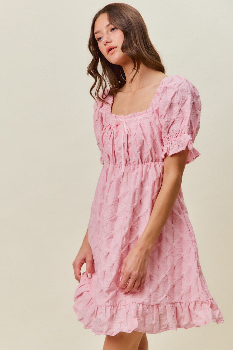 SO ME Texture Woven Ruching On Bust Mini Dress