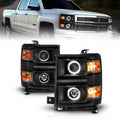 ANZO 14-15 Chevrolet Silverado 1500 Projector Headlights w/ Halo Black Housing w/ Black Trim 111583