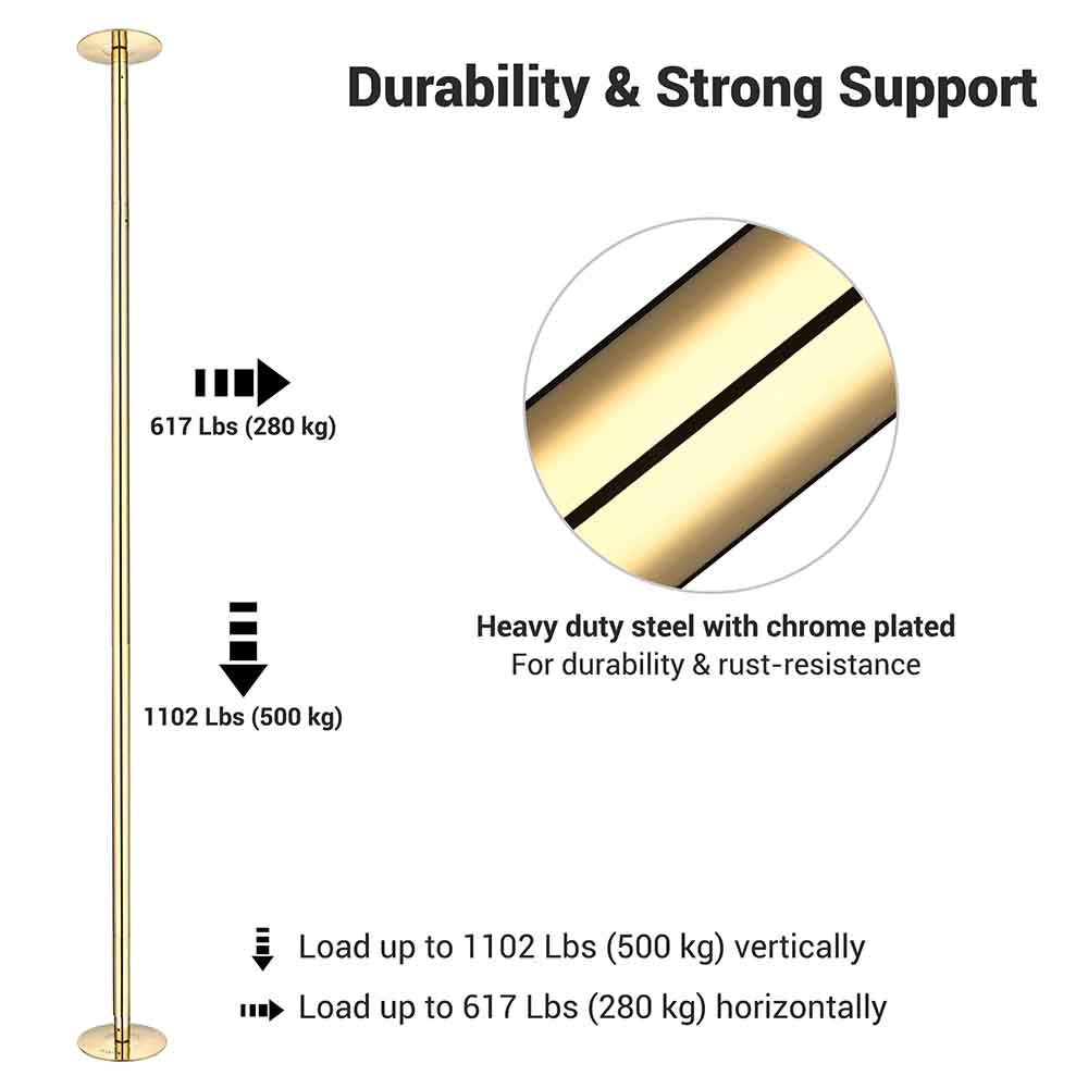 Yescom 10.8FT Golden Portable Spinning Dance Pole D45mm