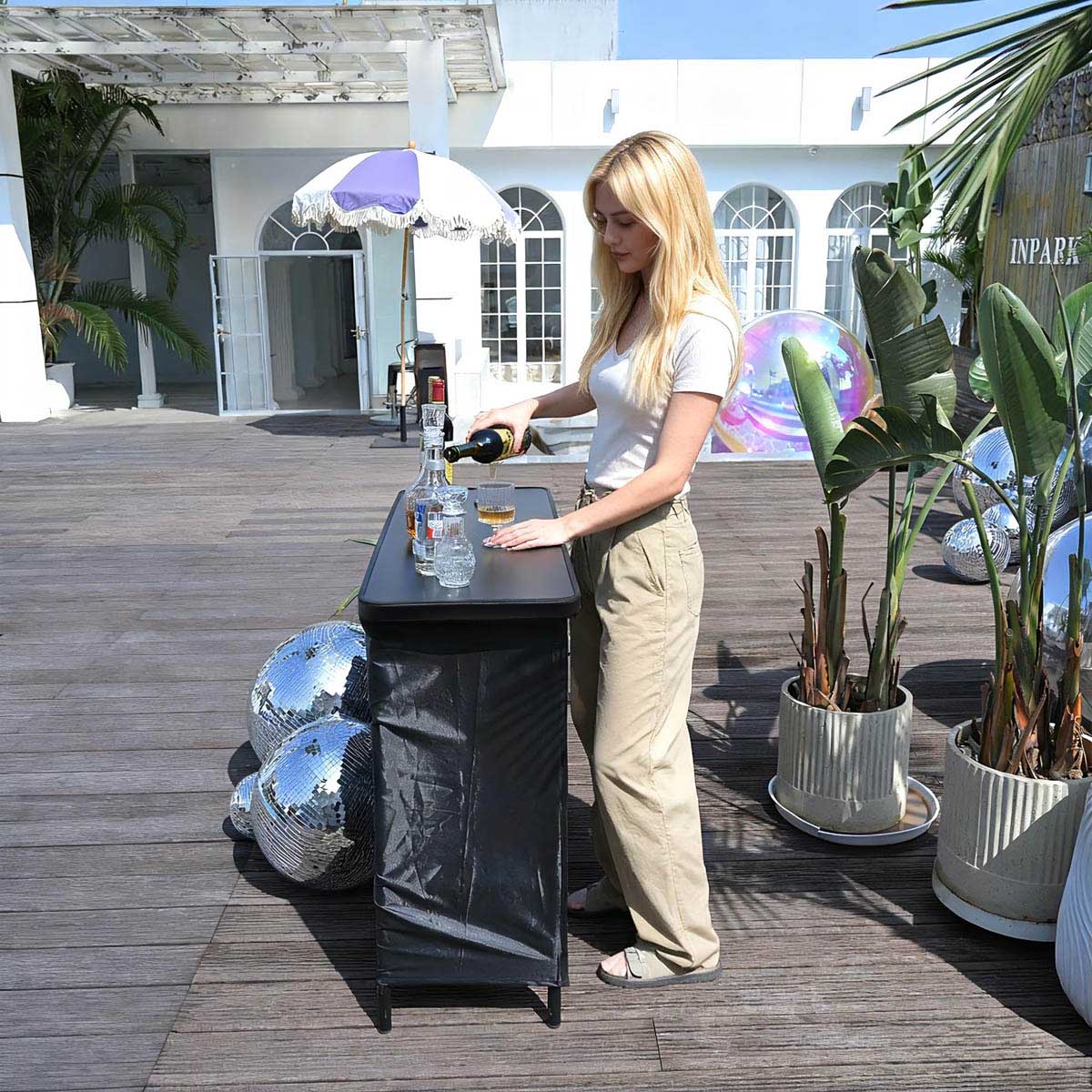 Yescom Folding Portable Bar Table with Storage Shelf