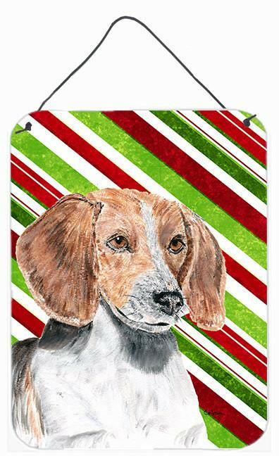 English Foxhound Candy Cane Christmas Wall or Door Hanging Prints Aluminum Metal Sign Kitchen Wall Bar Bathroom Plaque Home Decor Front Door Plaque, 12x16, Multicolor