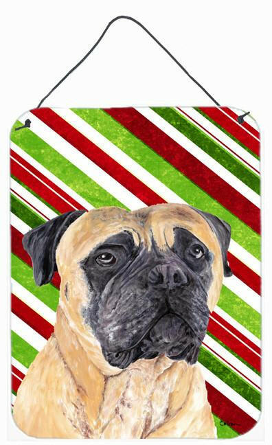 Mastiff Candy Cane Holiday Christmas Wall or Door Hanging Prints Aluminum Metal Sign Kitchen Wall Bar Bathroom Plaque Home Decor Front Door Plaque, 12x16, Multicolor