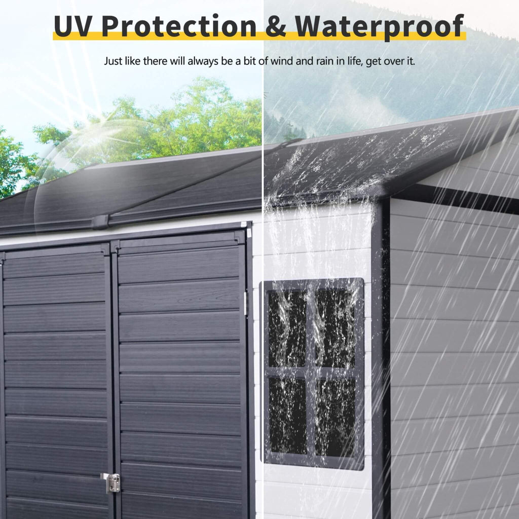 [06X08FT] Alora Heavy-Duty Outdoor Resin Storage Shed With Lockable Doors And Built-In Floor (SAK26342)
