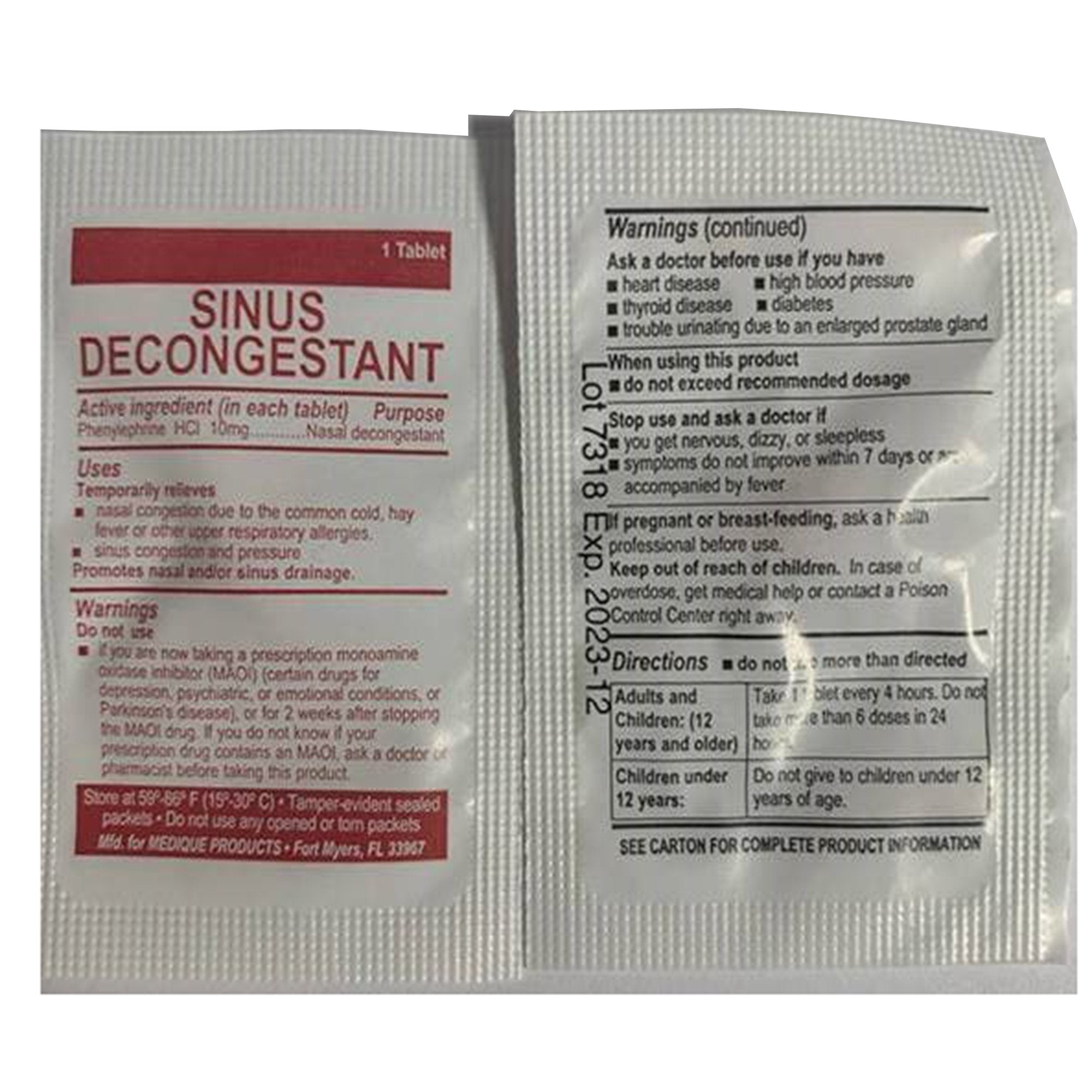 Medi-First® Phenylephrine Sinus Relief 80933