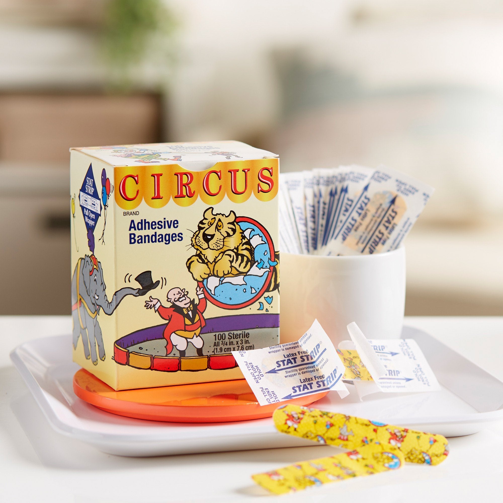 American® White Cross Stat Strip® Circus Kid Design Adhesive Strip, ¾ x 3 Inch 15600