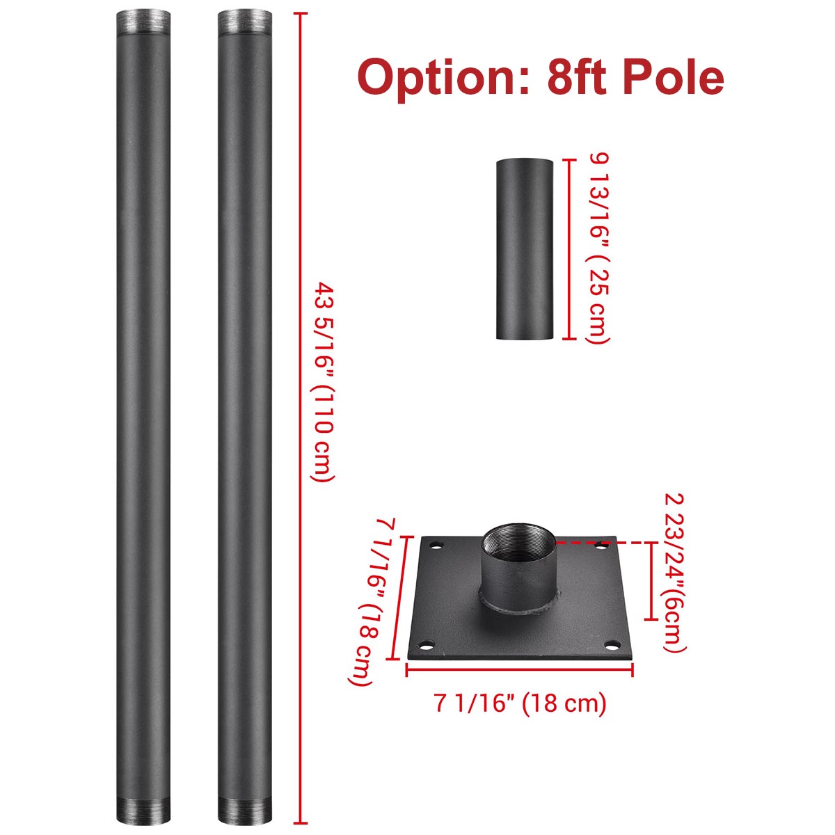 Yescom Shade Sail Posts (Pole, Base, D-Ring Clamp)