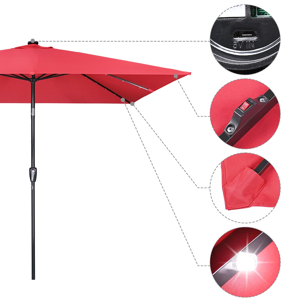 Yescom Prelit Patio Umbrella with Lights Square 10' 8-Rib