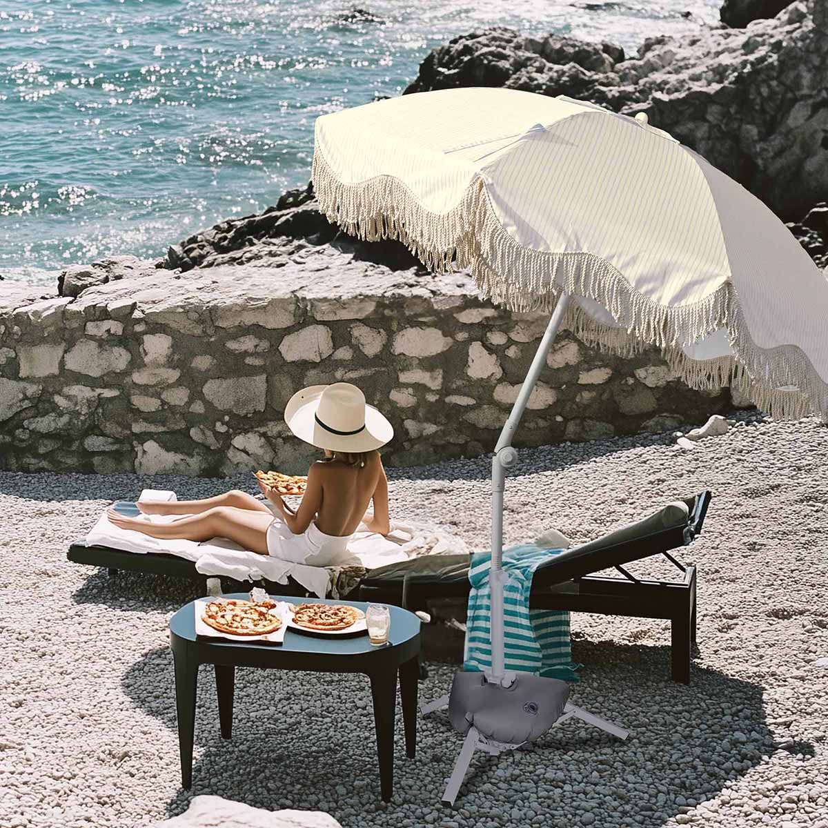 Yescom 6ft Fringe Patio Beach Umbrella with Weighted Base