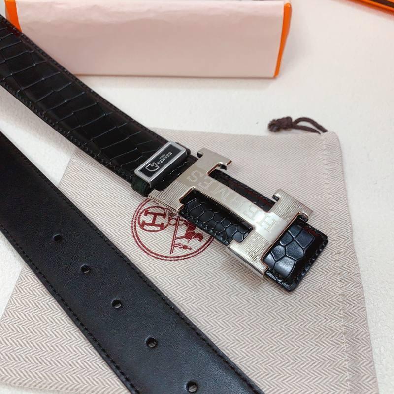 Hermes Men Silver Buckle Belt 'Black'