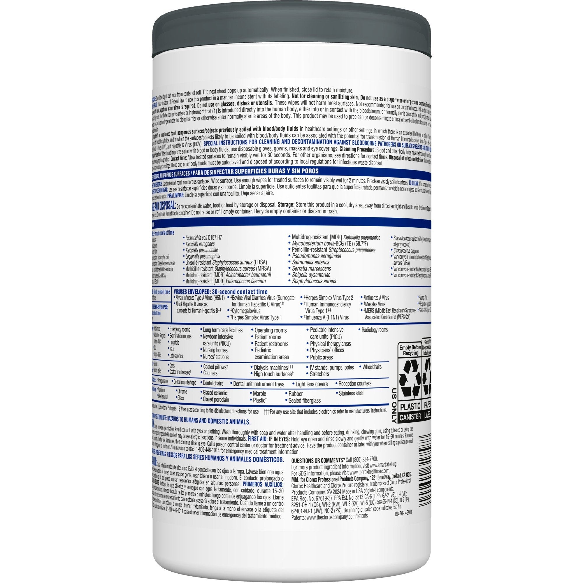 Clorox Healthcare® VersaSure® Cleaner Disinfectant Wipes, Canister 31758