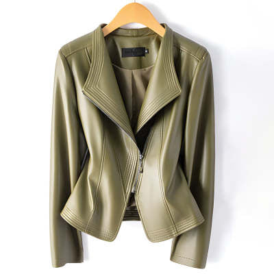 Women's Short Slim Fit Slimming Motorcycle Plus Size Leather Jacket