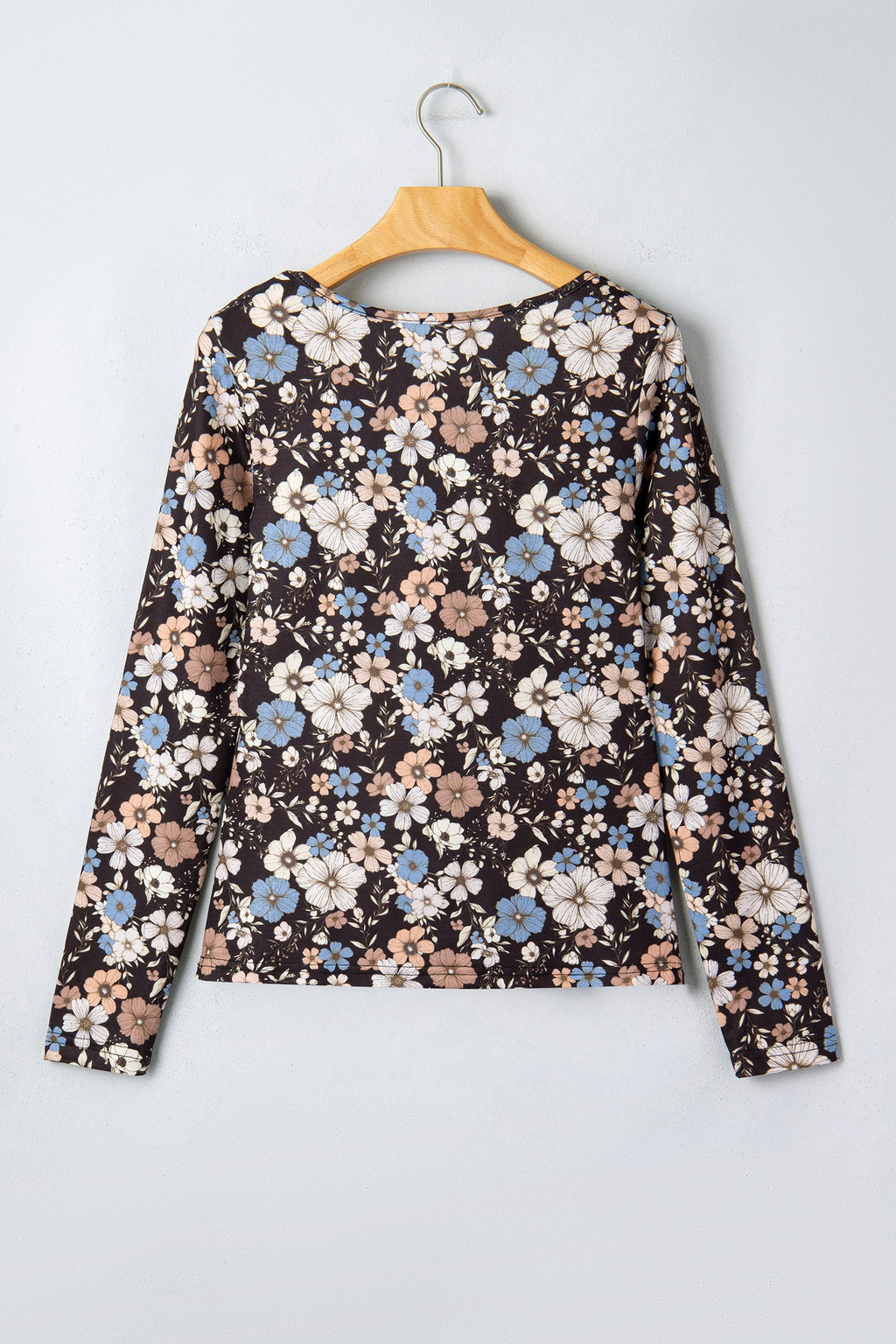Black Floral Print Slim Long Sleeve T Shirt