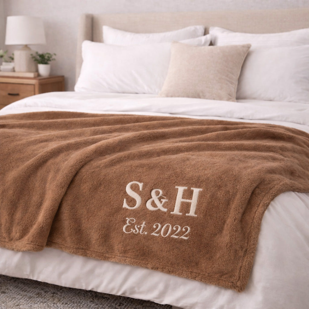 Personalized Embroidered Fleece Blanket – Custom Wedding & Couple Gift