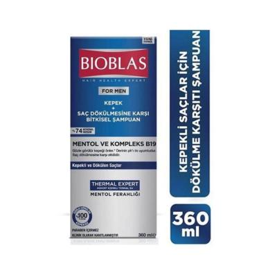 Bioblas Thermal Expert Men Anti-Dandruff Shampoo for Hair Loss - Zinc & Menthol Formula, 12.17 fl oz
