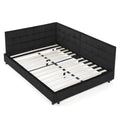 Mid-Century Full Size Upholstered Tufted Bed Frame with Comfortable Backrest and Armrests, Velvet, Black