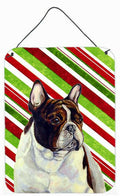 French Bulldog Candy Cane Holiday Christmas Wall or Door Hanging Prints Aluminum Metal Sign Kitchen Wall Bar Bathroom Plaque Home Decor Front Door Plaque, 12x16, Multicolor
