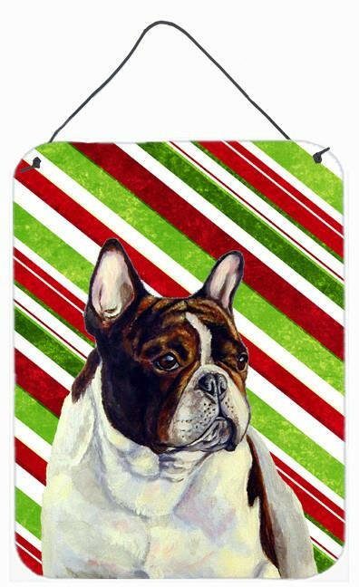 French Bulldog Candy Cane Holiday Christmas Wall or Door Hanging Prints Aluminum Metal Sign Kitchen Wall Bar Bathroom Plaque Home Decor Front Door Plaque, 12x16, Multicolor