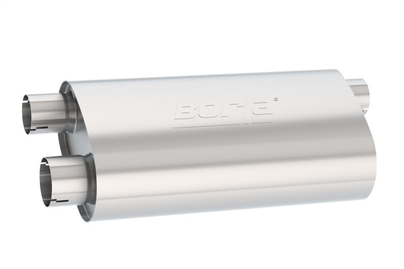 Borla Transverse Flow Notched Muffler - Oval Single Inlet/Dual Outlet 2.5in 19in x 10.5in x 5.5in 400498