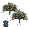 2Pcs Christmas Tree Urn Filler With Light Artificial Lighted Xmas Trees Light with Cones Berries Holiday Planter Filler LED Pathway Pine Tree IP44 Wat