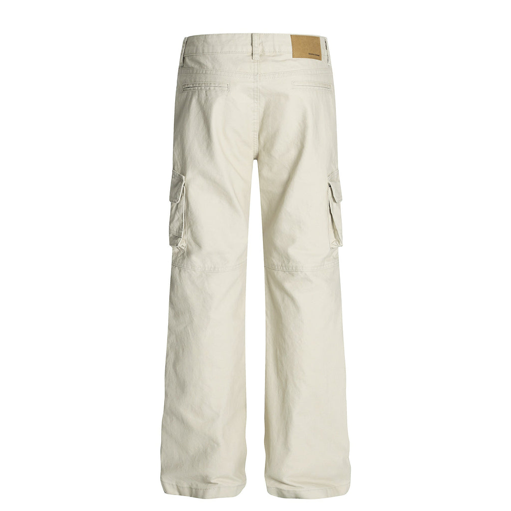 Retro Unisex Solid-Color Multi-Pocket Loose Flare-Bootcut Workwear Casual Pants