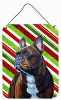 French Bulldog Candy Cane Holiday Christmas Wall or Door Hanging Prints Aluminum Metal Sign Kitchen Wall Bar Bathroom Plaque Home Decor Front Door Plaque, 12x16, Multicolor
