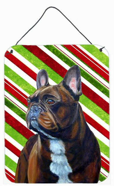 French Bulldog Candy Cane Holiday Christmas Wall or Door Hanging Prints Aluminum Metal Sign Kitchen Wall Bar Bathroom Plaque Home Decor Front Door Plaque, 12x16, Multicolor