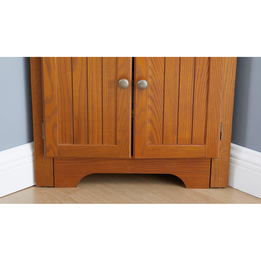 72" Corner Kitchen Pantry Cabinet | 4-Tier Tall Storage with 8 Doors & Shelves — Farmhouse Oak